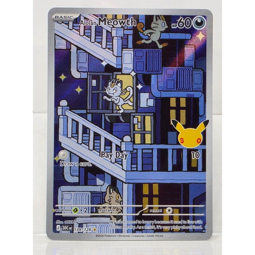 Pokemon Alolan Meowth 139/128 Illustration Rare ME 30th Anniversary Card